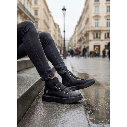 BA0142 Bantlı Erkek Yüksek Taban Siyah Tabanlı Spor Bot