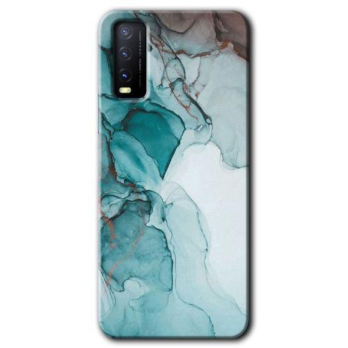 MRCİLETİSİM Vivo Y20 Kılıf HD Desen Baskılı Arka Kapak + Temperli Cam - Buzul Mermer