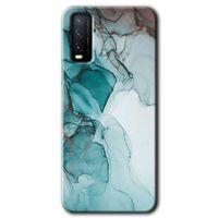 MRCİLETİSİM Vivo Y20 Kılıf HD Desen Baskılı Arka Kapak + Temperli Cam - Buzul Mermer