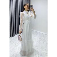 Kadın Damla Yaka Sırt Dekolteli Astarlı Tül Elbise