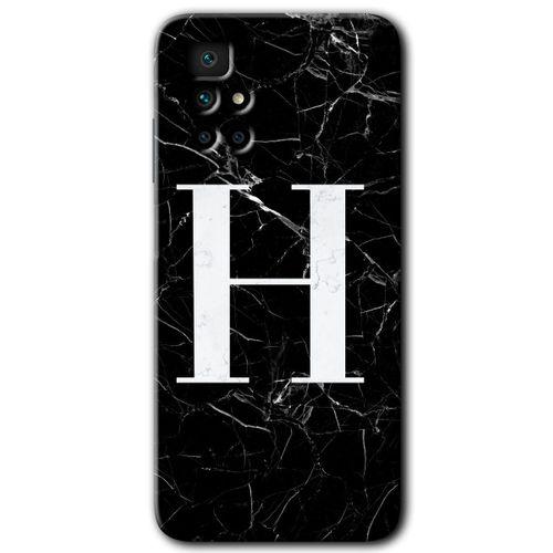 Potkal Hediye Fabrikası Xiaomi Redmi 10 Kılıf HD Desen Baskılı Arka Kapak - Siyah Mermer Desenli H Harfi