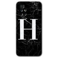Potkal Hediye Fabrikası Xiaomi Redmi 10 Kılıf HD Desen Baskılı Arka Kapak - Siyah Mermer Desenli H Harfi