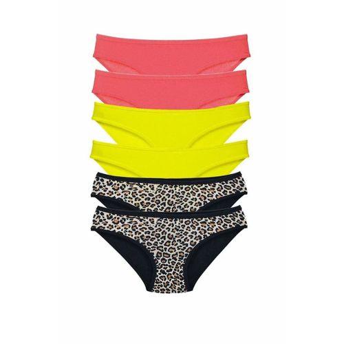 6 Adet Likralı Kadın Slip Külot Leopar Fuşya Sarı