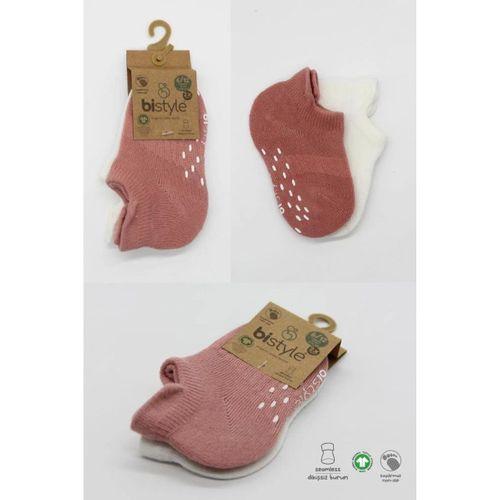 Eğitici Oyuncak Bistyle 2'Li Sneakers Kaymaz Colours Penye Çorap BS20104 Ekru Pudra