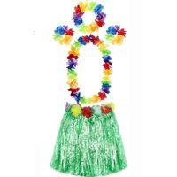 Yetışkın Ve Çocuk Uyumlu Luau Aloha Hawaıı Yeşıl Etek Ve Renklı Kolye Taç 2 Adet Bıleklık Setı