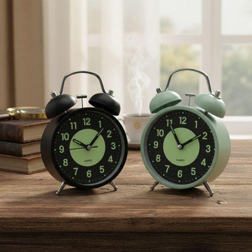 Twin Bell Metal Masa Çalar Saat 11 cm – Pilli, Işıklı, Fosforlu