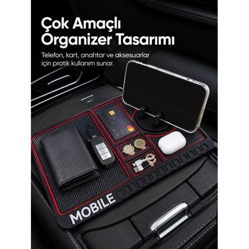 Araç İçi Kaydırmaz Organizer Mat Telefon Standlı Çok Amaçlı Konsol Düzenleyici