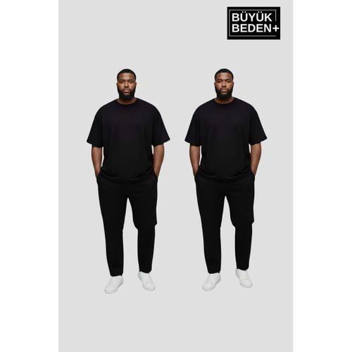 Büyük Beden Erkek Regular Kalıp Basic Bisiklet Yaka 2 li Tişört Seti 3XL-6XL SPR26BTS510+2