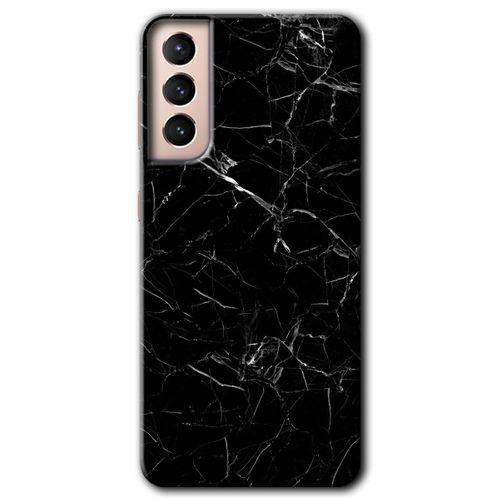 MRCİLETİSİM Samsung Galaxy S21 Plus Kılıf HD Desen Baskılı Arka Kapak + Temperli Cam - Siyah Mermer