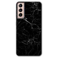 MRCİLETİSİM Samsung Galaxy S21 Plus Kılıf HD Desen Baskılı Arka Kapak + Temperli Cam - Siyah Mermer