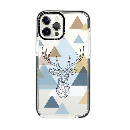iPhone 11 Pro Max Casetify Polygon Deer Desenli Anti Shock Premium Silikonlu Siyah Kenar Detaylı Tel