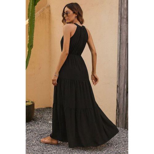 Kadın Kolsuz Halter Yaka Beli Lastiklidesenli Mikro Elbise