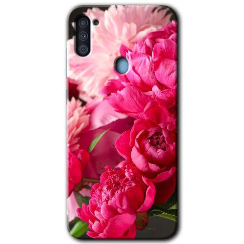 Samsung Galaxy A11 Kılıf Baskılı Kapak - Kırmızı Beyaz Gül +Tam Kaplayan Mat Seramik