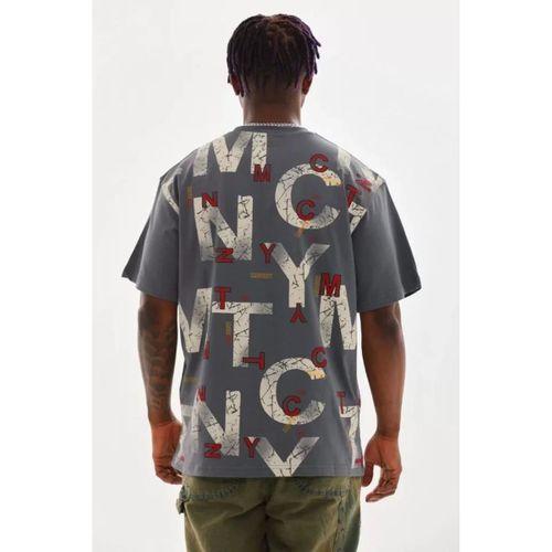 Unisex Baskılı Oversize T-Shirt - Füme