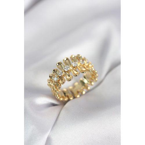 Gold Renk Zirkon Taşlı Sıralı Damla Model Kadın Yüzük