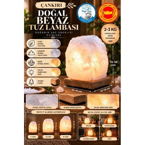 Çankırı 2-3 Kg Beyaz Doğal Kaya Tuzu Lambası Ahşap Kaideli Dekoratif Lamba