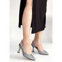 Joga Gümüş Saten Simli Topuklu Ayakkabı