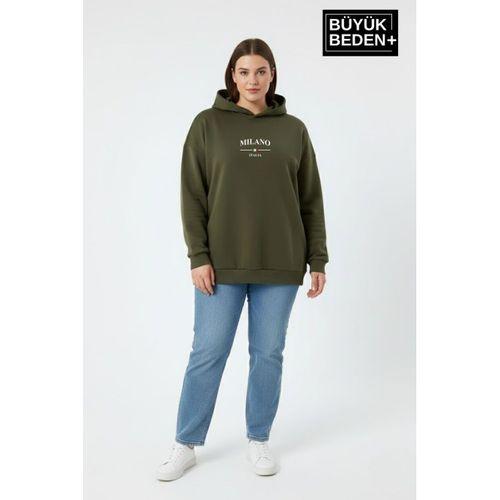 Kadın Büyük Beden Kapşonlu Rahat Kalıp Hoodie – Milano Italia Baskılı Sweatshırt SPR26BSWK967