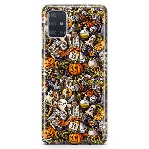 Samsung Galaxy A51 Kılıf Cadılar Bayramı Doodle Arka Kapak Koruma Desenli Full Koruyucu