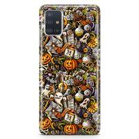 Samsung Galaxy A51 Kılıf Cadılar Bayramı Doodle Arka Kapak Koruma Desenli Full Koruyucu