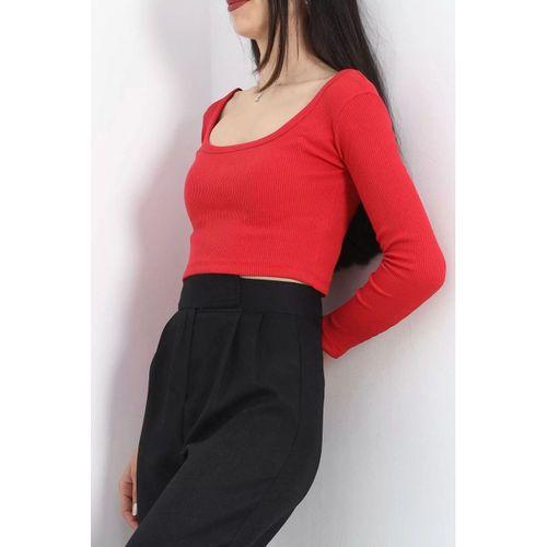 pilelistore Kare Yaka Crop Body Kırmızı