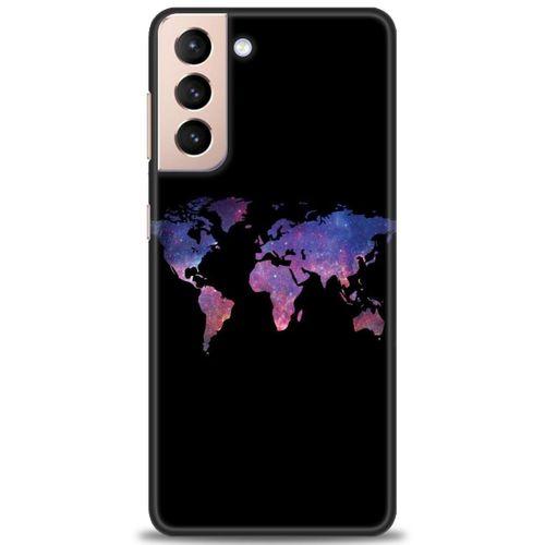 Samsung Galaxy S21 FE Kılıf HD Baskılı Kılıf - Dünya Haritası + Tam Ekran Koruyucu