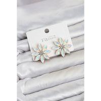 Beyaz Renk Kristal Taşlı Lotus Çiçek Model Kadın Küpe