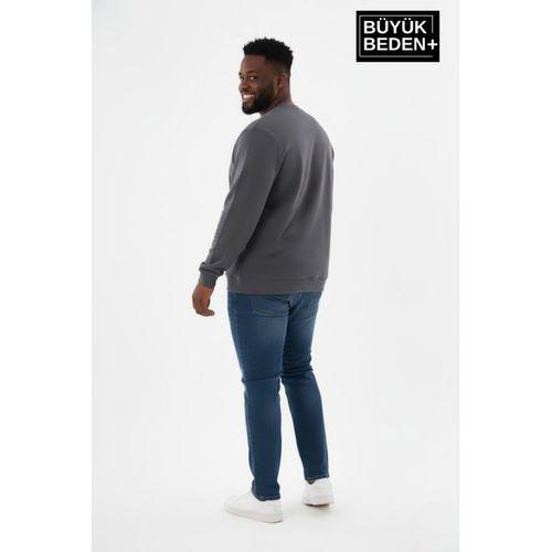 Erkek Büyük Beden Yelken Baskılı Bisiklet Yaka Sweatshirt SPR26BSW956-11