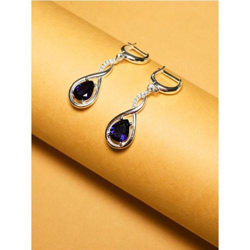 925 Ayar Su Damlası Safir Zirkon Taşlı Gümüş Küpe