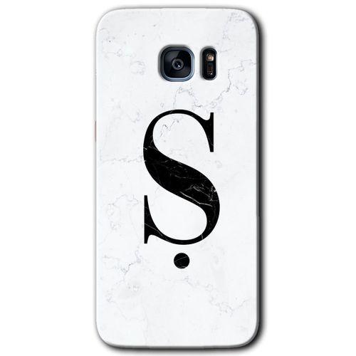 MRCİLETİSİM MRCİLETİSİM Samsung Galaxy S7 Edge Kılıf HD Desen Baskı Arka Kapak + Temperli Cam - Beyaz Mermer Desenli Ş Harf