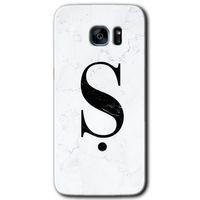 MRCİLETİSİM MRCİLETİSİM Samsung Galaxy S7 Edge Kılıf HD Desen Baskı Arka Kapak + Temperli Cam - Beyaz Mermer Desenli Ş Harf