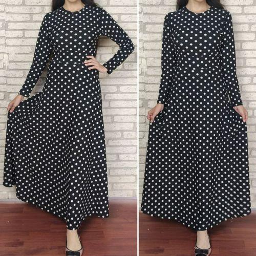 Kadın Siyah Tam Boy Beyaz Puantiyeli Elbise