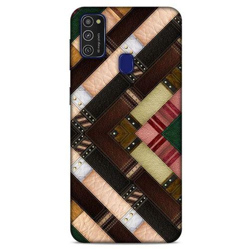 Samsung Galaxy M21 Kılıf Patchwork (7) Telefon Kılıfı Koyu Kahverengi