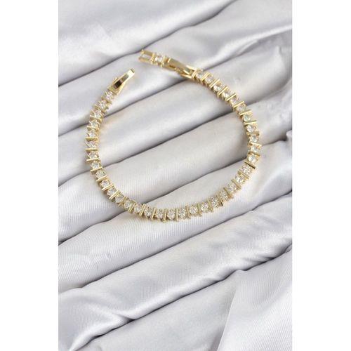 CM Şerit Model Zirkon Taşlı VIP Seri Gold Renk Pirinç Kadın Bileklik