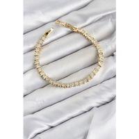 CM Şerit Model Zirkon Taşlı VIP Seri Gold Renk Pirinç Kadın Bileklik