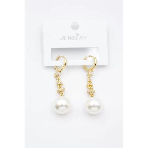 Taşlı İnci Küpe - Altın