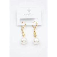 Taşlı İnci Küpe - Altın