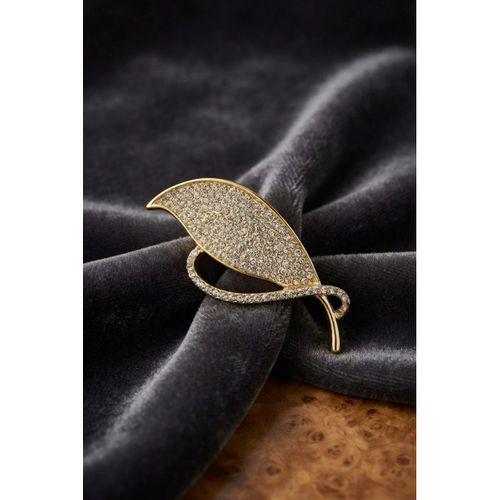 Gold Renk Zirkon Taşlı Yaprak Model Broş