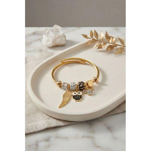 Siyah Baykuş Model Gold Renk Charmlı Bileklik