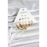 Gold Renk 6 Çiftli Pirinç Kadın Küpe Seti