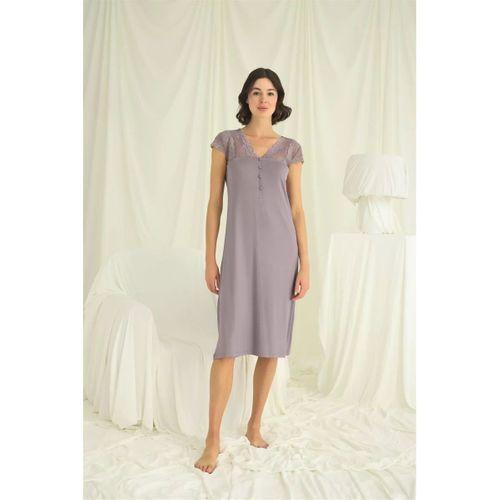 Kolu Omzu Ve Yakası Dantelli Önü Düğmeli Gecelik