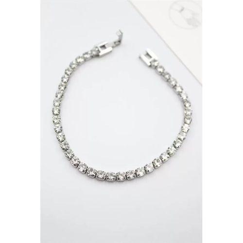 Taşlı Su Yolu Çelik Bileklik - Gümüş