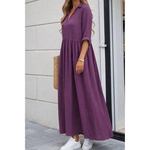 Kadın Truvakar Kollu V Yakalı Yırtmaçlı Uzun Aerobin Elbise