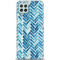 Samsung Galaxy A22 Kılıf HD Baskılı Kılıf - Mavi Çizgiler + Tam Ekran Koruyucu