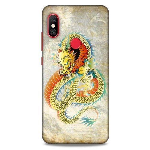 Xiaomi Redmi Note 6 Pro Kılıf Dragons (21) Koruyucu Kapak Ejderha Dövme Sarı