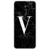 Xiaomi Mi 9T Kılıf HD Desen Baskılı Arka Kapak - Siyah Mermer Desenli V Harfi