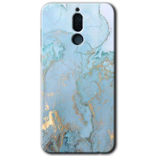 Huawei Mate 10 Lite Kılıf HD Desen Baskılı Arka Kapak - Mavi Gold Mermer