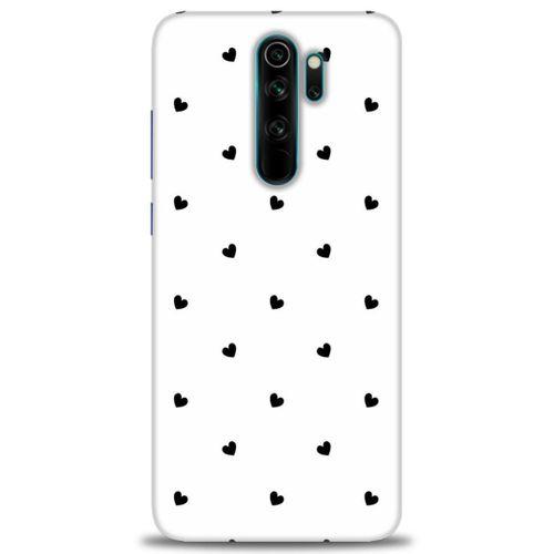 Xiaomi Redmi Note 8 Pro Kılıf HD Baskılı Kılıf - Siyah Kalpler + Tam Ekran Koruyucu