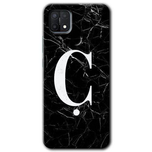 OPPO Oppo A15 Kılıf HD Desen Baskılı Arka Kapak - Siyah Mermer Desenli Ç Harfi