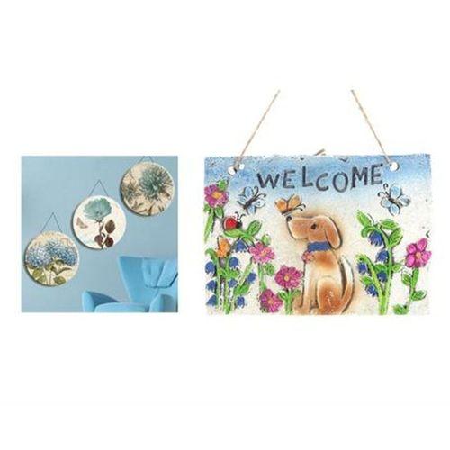 Asılabilir Balkon Ve Bahçe Süsü Hoşgeldin Köpekli 21X16X1,2Cm Duvar Süsü,Taşı Balkon,Bahçe Ve Oda Dekor  Hoşgeldiniz Tablo,Tabela